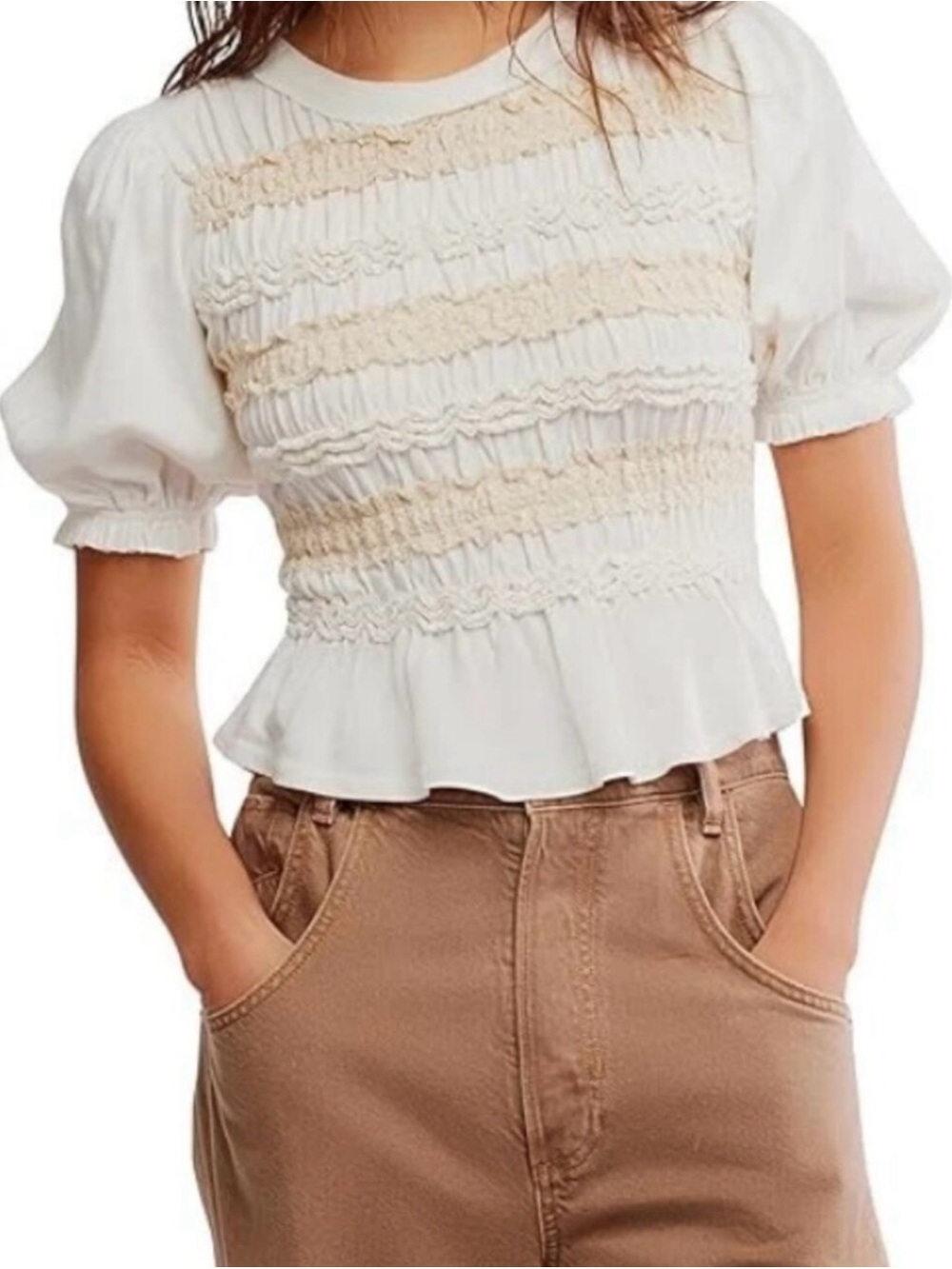 Free people Maxey Smocked Ruffle Peplum Top in Cream